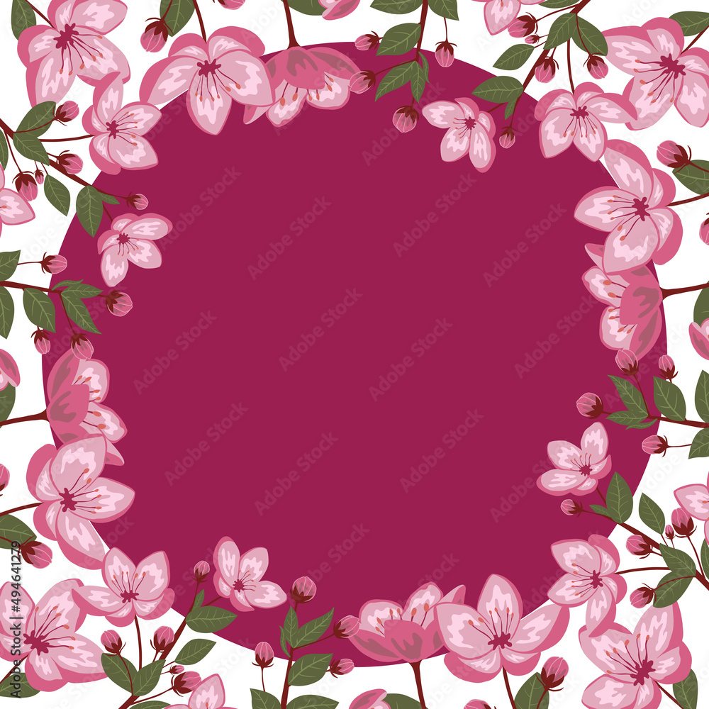 Cute spring cherry blossom vector frame illustration Cute spring cherry blossom vector frame illustration