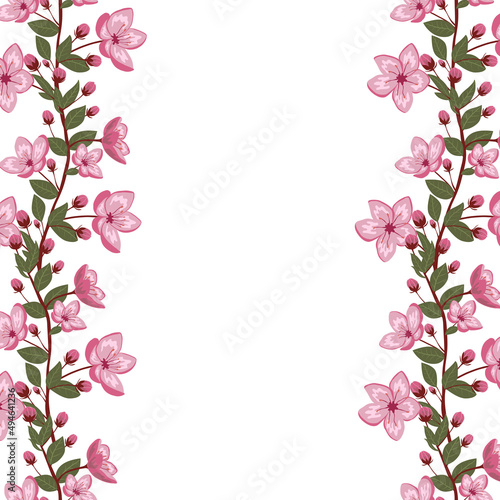 Cute spring cherry blossom vector frame illustration