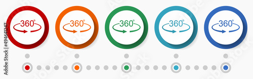 Panorama, presentation concept vector icon set, flat design colorful buttons, infographic template in 5 color options