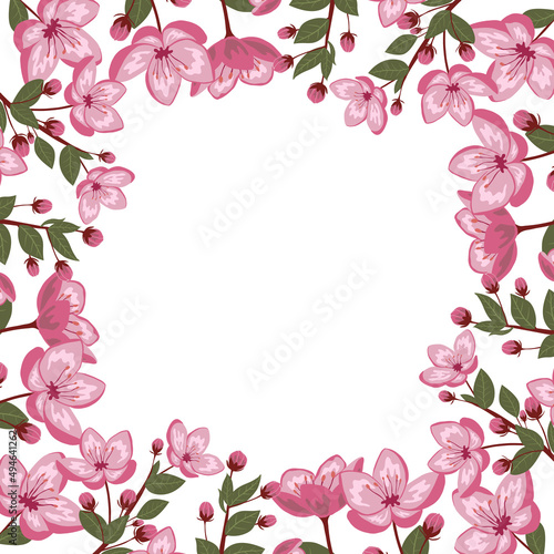 Cute spring cherry blossom vector frame illustration