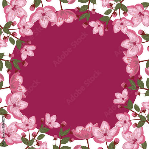 Fototapeta Naklejka Na Ścianę i Meble -  Cute spring cherry blossom vector frame illustration
