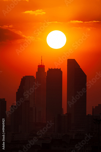 High angle view of Bangkok skyline at sunset