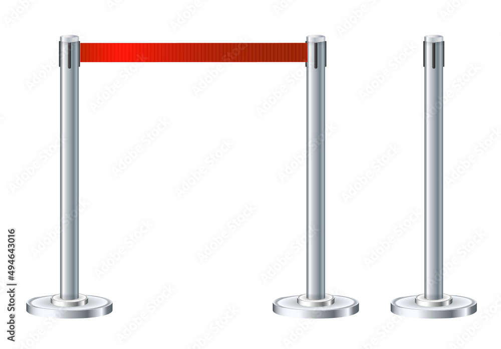 Retractable belt rack. Portable tape barrier. Red tape for fencing. Red carpet with red ropes on silver supports. Exclusive event, movie premiere, gala concert, awards ceremony. Retractable belt rack. Portable tape barrier. Red tape for fencing. Red carpet with red ropes on silver supports. Exclusive event, movie premiere, gala concert, awards ceremony.