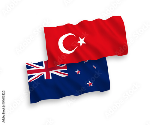 Flags of Turkey and New Zealand on a white background