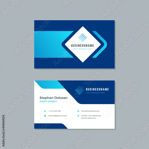 Business card design trendy blue colors template modern corporate branding style vector illustration. Two sides with abstract logo on clean background.