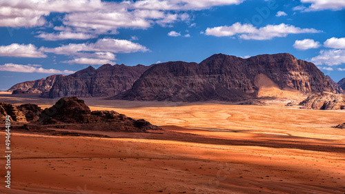 Extraordinary mountain desert landscape, Wadi Rum Protected Area, Jordan.