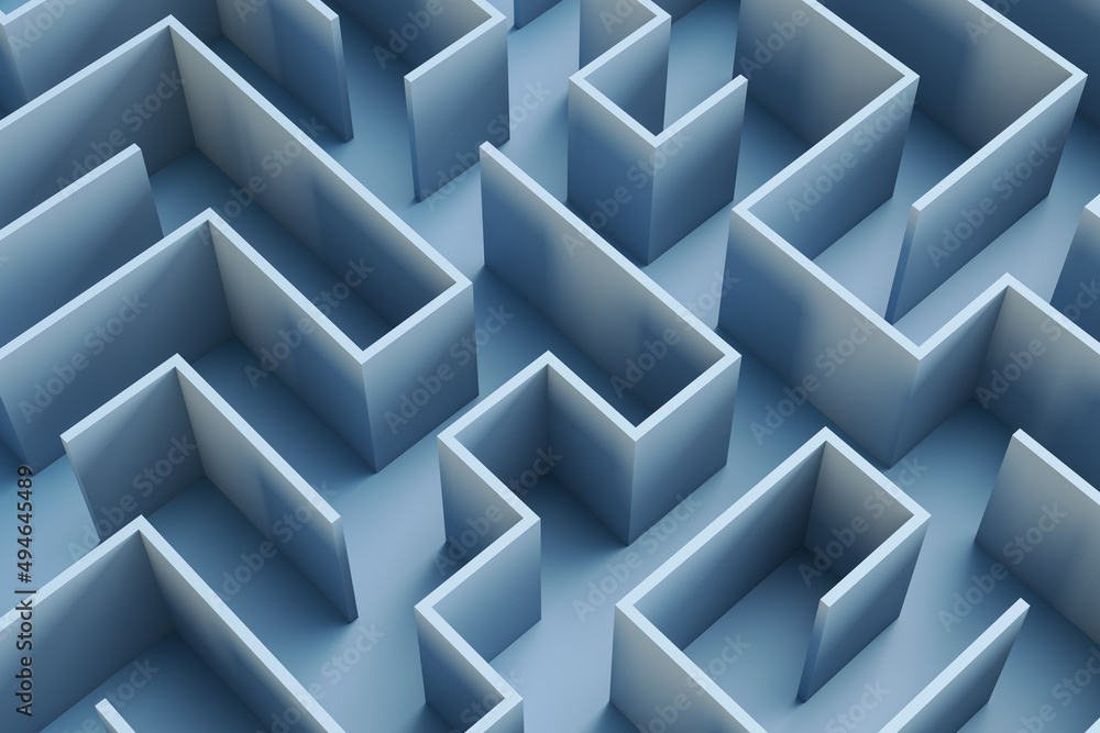 Creative blue maze backdrop. Solution, way out and challenge concept. 3D Rendering. Creative blue maze backdrop. Solution, way out and challenge concept. 3D Rendering.