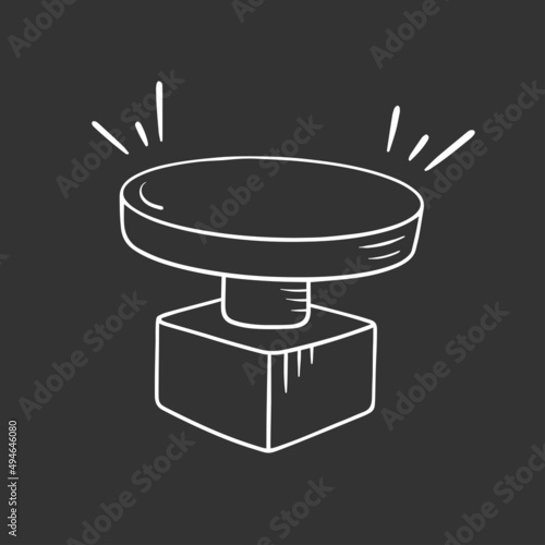 Button quiz in doodle style, hand drawn sketch. Press symbol icon in cartoon style, vector illuistration. Isolated element on black background for print and design. Push button for answer and bell