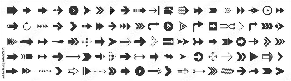Big set of web Arrows. 100 black arrow icons isolated on white. Cursor vector Big set of web Arrows. 100 black arrow icons isolated on white. Cursor vector