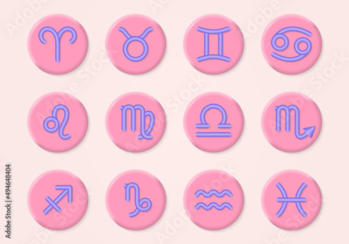 Zodiac sign 3d icon set. Horoscope, astrology colorful symbols. Vector illustration.