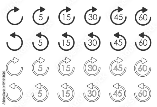 Repeat icon for application and web or Media player control. Repeat 5, 15, 30, 45 seconds simple vector icon.