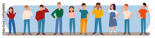A set of vector illustrations of different thinking people. A collection of various men and women in full growth.