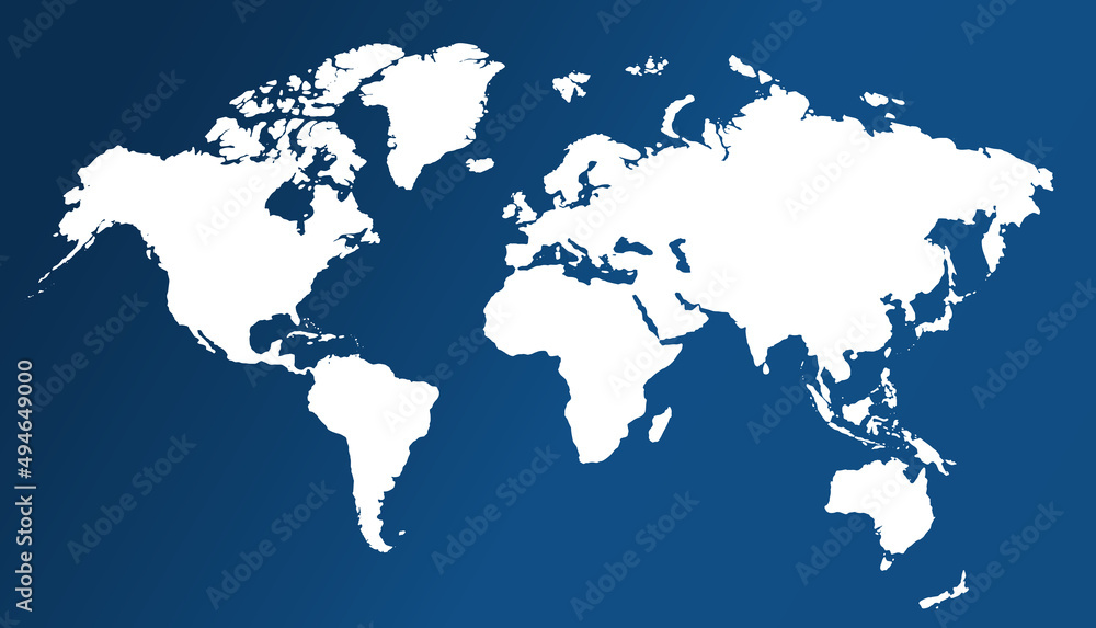 World map isolated on white. Blue map of the World. Vector