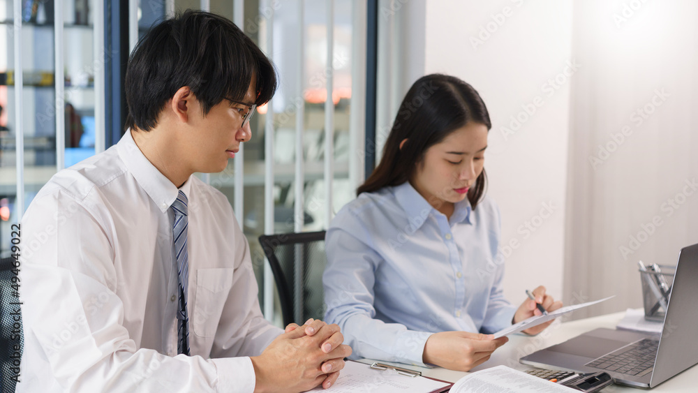 Business concept, Two business colleague checking financial data to brainstorm for new project