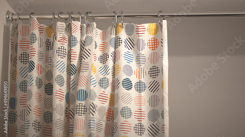 Wallpaper Mural curtain in the bathroom close-up of the house. Selective focus, superimposed noise Torontodigital.ca