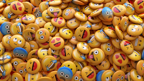 3D rendering of a bunch of emojis with faces representing different emotions.