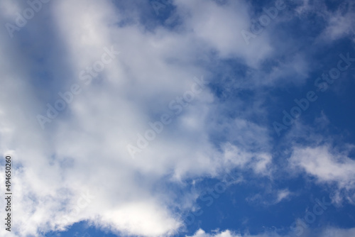 Fluffy clouds in the bright blue sky