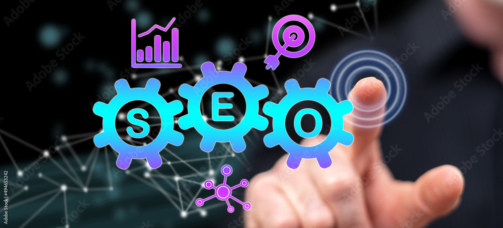 Fototapeta premium Man touching a seo concept