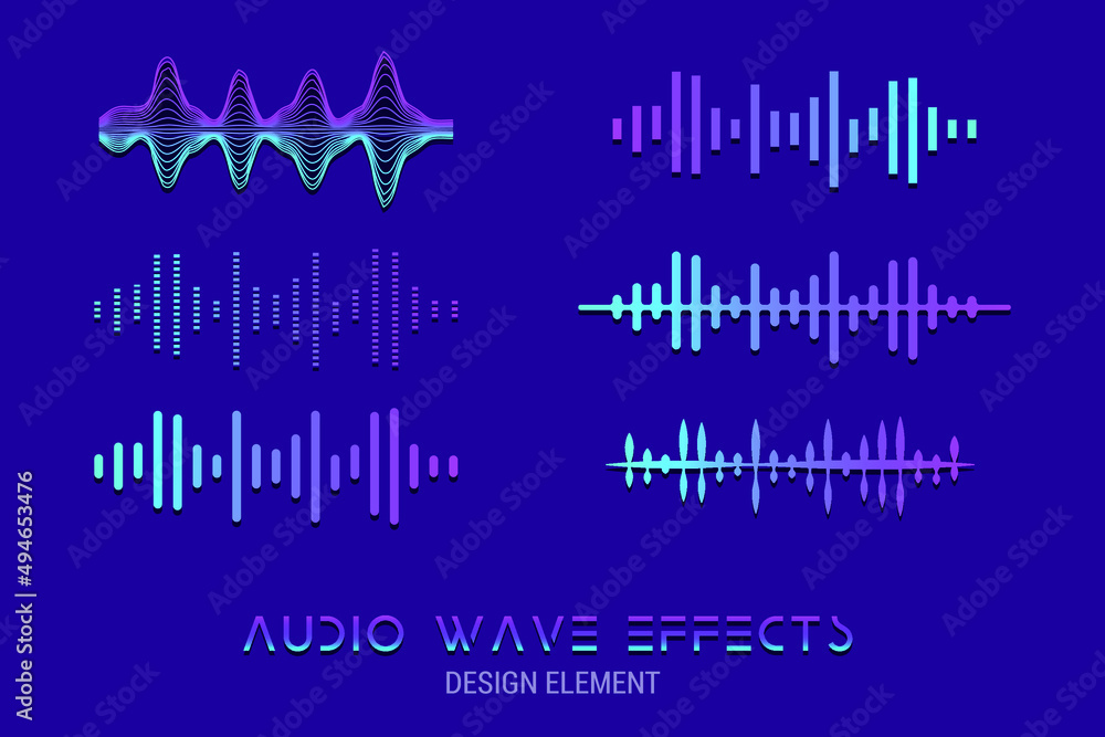 Modern audio wave equalizer. Abstract Fluid Creative Templates with Dynamic Audio Waves. Cards, Color Covers Set. Geometric design. Vector illustration on digital web colo.