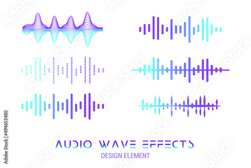 Modern audio wave equalizer. Abstract Fluid Creative Templates with Dynamic Audio Waves. Cards, Color Covers Set. Geometric design. Vector illustration on digital web colo.