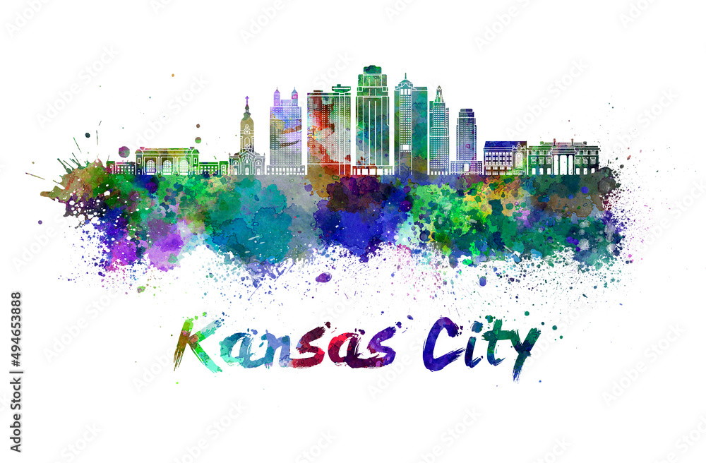 Fototapeta premium Kansas City V2 skyline in watercolor