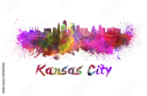 Kansas City skyline in watercolor