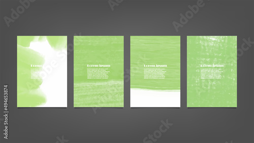 Set of green vector watercolor backgrounds for poster, brochure or flyer, Bundle of watercolor posters, flyers or cards. Banner template.