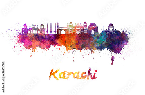 Karachi skyline in watercolor