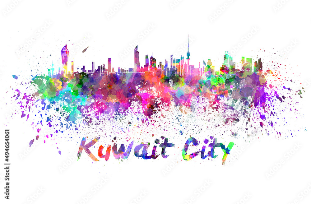 Kuwait City skyline in watercolor