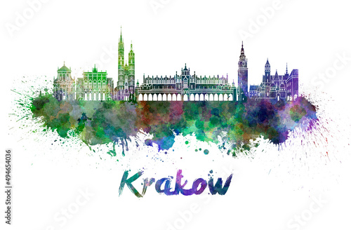 Krakow skyline in watercolor