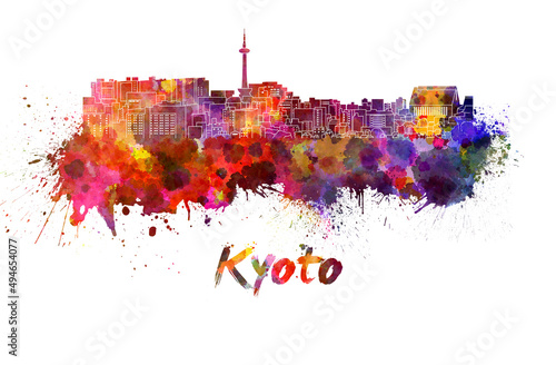 Kyoto skyline in watercolor