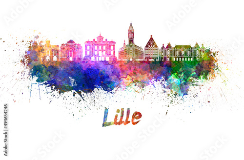 Lille skyline in watercolor