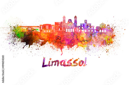 Limassol skyline in watercolor