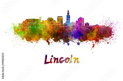 Lincoln skyline in watercolor