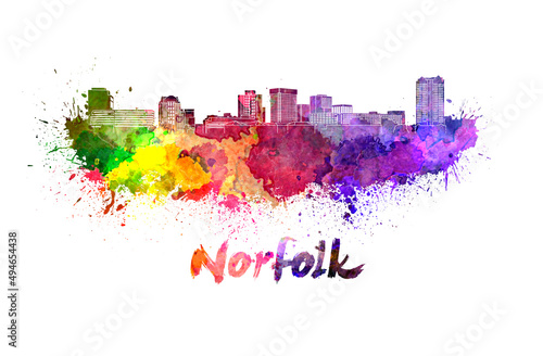 Norfolk skyline in watercolor
