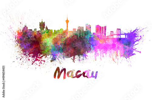 Macau skyline in watercolor