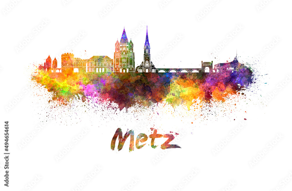 Fototapeta premium Metz skyline in watercolor