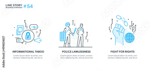 Set of illustrations icons propaganda, free media, protest, investigation