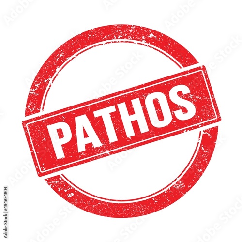 PATHOS text on red grungy round stamp. photo