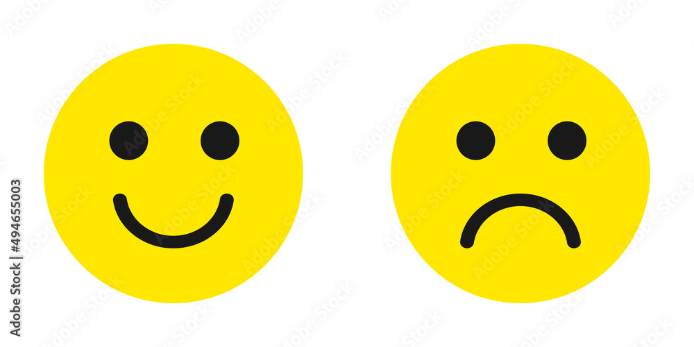 Fototapeta premium Set of smile emoticons isolated on white background. Line icons of emoticons. Happy and unhappy emoticons in yellow. Emoticons set