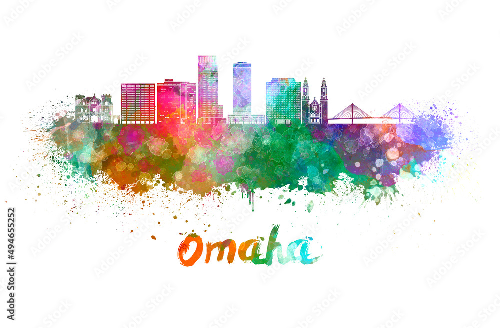 Obraz premium Omaha V2 skyline in watercolor