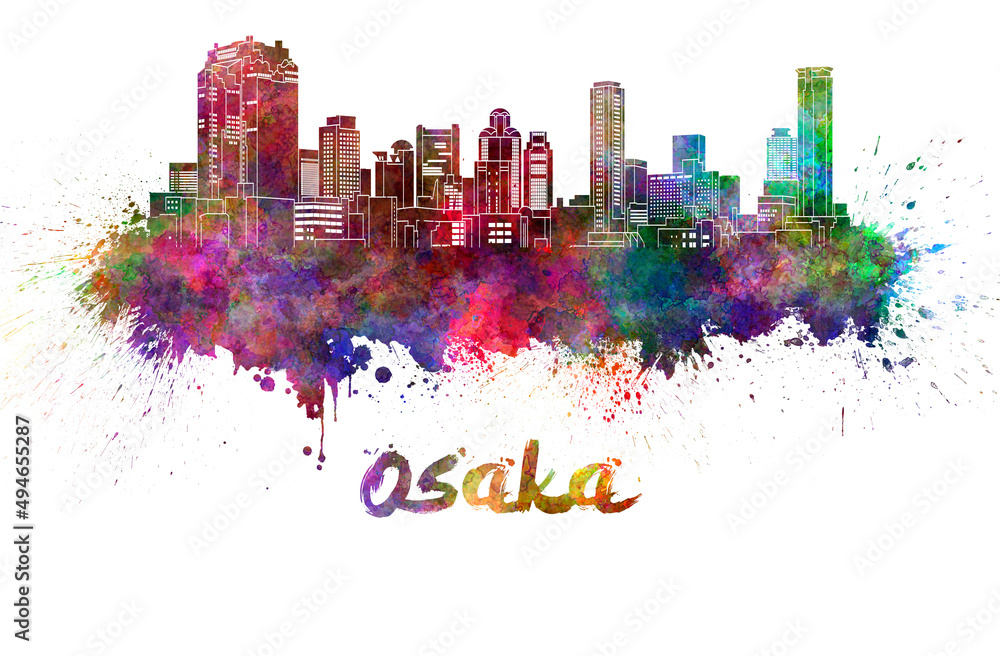 Fototapeta premium Osaka skyline in watercolor