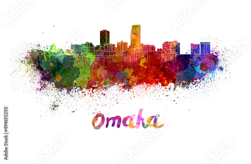 Omaha skyline in watercolor