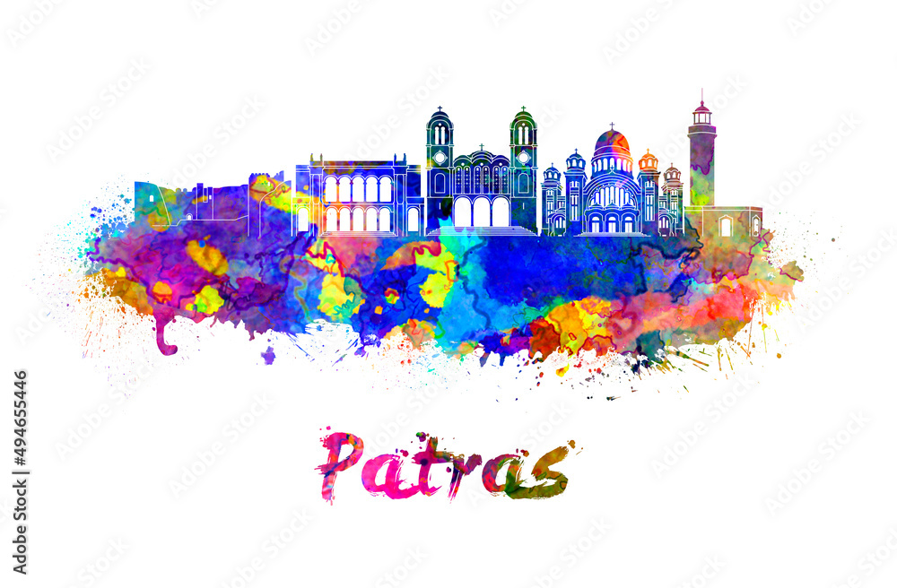 Patras skyline in watercolor