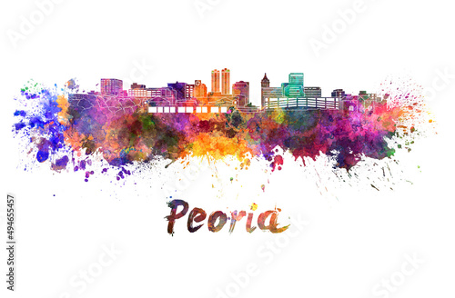 Peoria skyline in watercolor