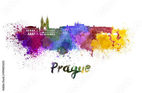 Prague skyline in watercolor