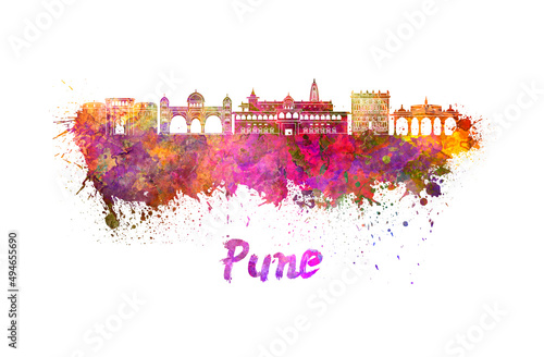 Pune skyline in watercolor photo
