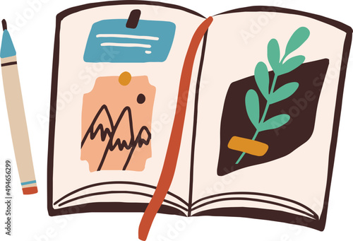Creative Diary Book or Album with Memories Cartoon Illustration