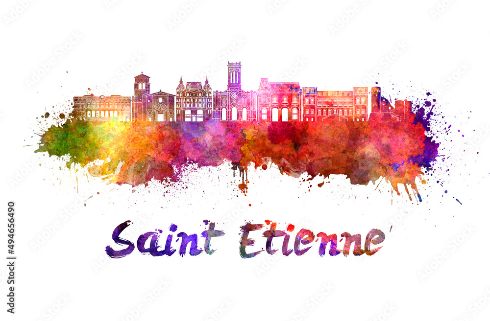 Saint Etienne skyline in watercolor