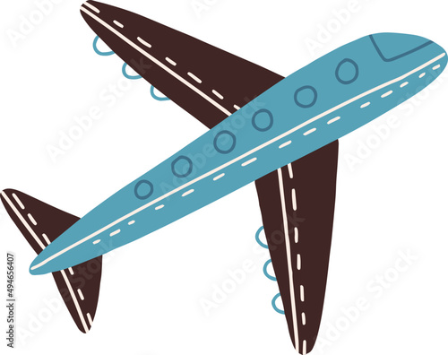 Side View of Cute Flying Plane Cartoon Illustration